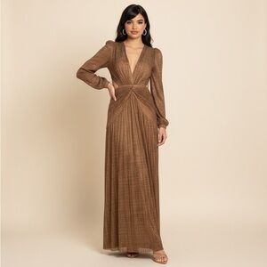 Gianni Bini Metallic Brown Long Sleeve Dress
